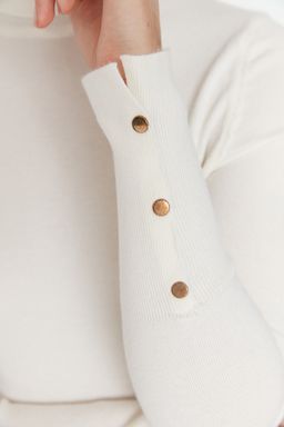Ekru Merserize Gorunumlu Crop Premium Iplik / Ozel Iplik Basic Triko Kazak TWOAW23KZ01514