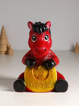 Копилка для денег Конь с подковой, гипс, 24 см, красный