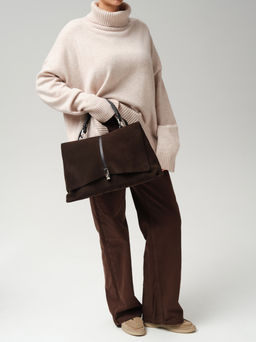 Замшевая сумка сэтчел Colette DBR 31349 черный каштан  фото 12