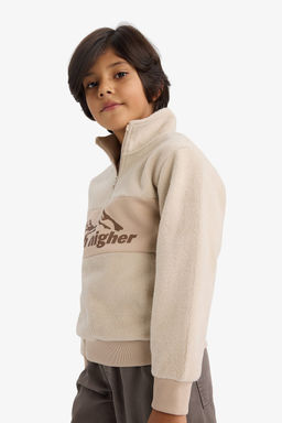 Yar_m Fermuarl_ Bask_l_ Polar Sweatshirt Erkek _ocuk - Defacto фото 3
