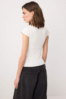 Ekru Regular/Normal Kal?p Bebe Yaka Kolsuz Interlok Orme Bluz TWOSS26BZ00342