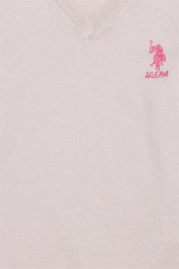 Девушка кремовый V-образным вырезом трикотаж свитер Basic - U.s. polo assn фото 3