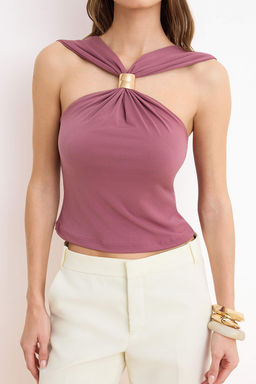 Koyu Gul Kurusu Aksesuar Detayl? Buzgulu Esnek Orme Bluz TWOSS25BZ00529