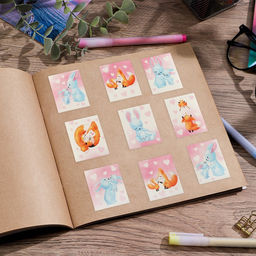 Цена за 10 шт. Наклейки детские бумажные «Лисички и зайчики», c раскраской на обороте, 11×15.5 см