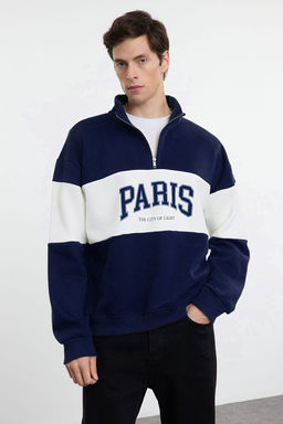 TRENDYOL MAN Zumrut Yesili Oversize/Genis City Bask?l? Renk Bloklu Dik Yaka Fermuarl? Sweatshirt TMNAW25SW00104 - Trendyolmilla фото 2