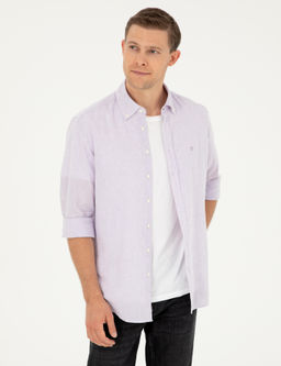 Lila Slim Fit Keten Kar___ml_ G_mlek