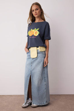Ekru %100 Suprem Oversize/Genis Kal?p Kokteyl Bask?l? Orme T-Shirt TWOSS25TS00217 - Trendyolmilla фото 2