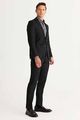 Ekstra Slim Fit Dar Kesim Mono Yaka Y_nl_ Siyah Tak_m Elbise 4A3024100016SYH