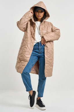 Куртка удлиненная стеганая с капюшоном бежевый - Fly фото 7