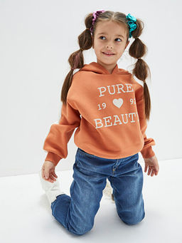 Kap??onlu Bask?l? Uzun Kollu K?z ?ocuk Sweatshirt - Waikiki фото 3