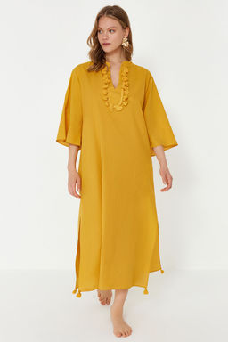 Siyah Cizgili Maxi Dokuma %100 Pamuk Puskullu Plaj Kimono&Kaftan TBESS20KM0024 - Trendyolmilla фото 16