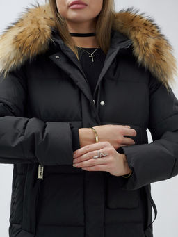 Куртка Бренд Visdeer ПРЕМИУМ КЛАССА зимняя с мехом ЕНОТА, черного цвета - Mtforce фото 11