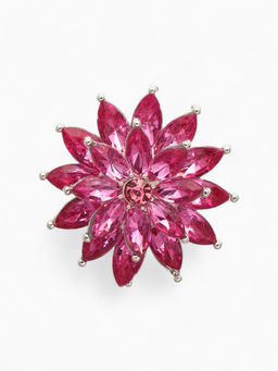 Брошь Цветок хризантема, цвет малиновый в серебре