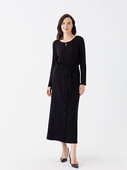 Beli Lastikli D?z Keten G?r?n?ml? Kad?n Etek