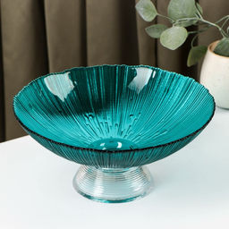 Ваза для фруктов «Фейерверк», 1.4 л, 25×10 см, стекло, цвет изумрудный