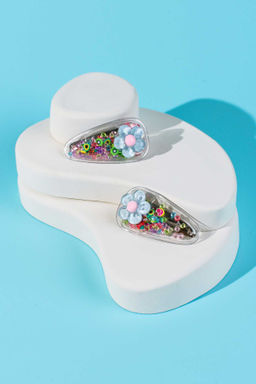 Набор заколок для волос клик-клак, арт. 71729 / 10 ЦВЕТОЧКИ (в наборе: 2шт., 5,5 см, черный металл, поливинилхлорид, полиуретановая смола, цвет: разноцветный, подложка из мелованного картона + ПЭТ-пакет с европодвесом)