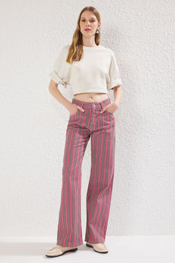Cok Renkli Cizgili Normal Bel Wide Leg Jeans TWOSS25JE00207