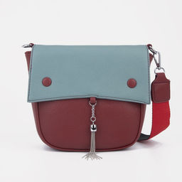 Сумка-мессенджер на клапане, наружный карман, длинный ремень, цвет бордовый/бирюзовый