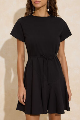Siyah Belden Ac?lan K?sa Kollu Mini Tok %100 Pamuk Orme Elbise TWOSS26EL00046 - Trendyolmilla фото 3