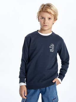 Bisiklet Yaka Bask?l? Uzun Kollu Erkek ?ocuk Sweatshirt