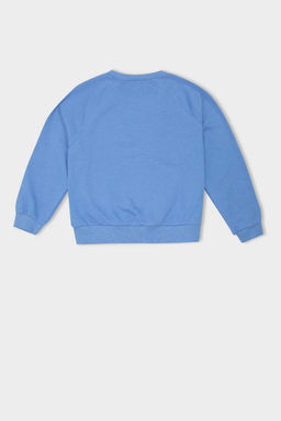 Розовый свитшот оверсайз с широким кроем и круглым вырезом для девочек с принтом и надписью - Defacto фото 3