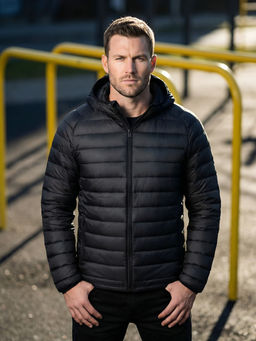 Куртка мужская гибридная стёганая с капюшоном с графеновой подкладкой черного цвета 9621_1Ch