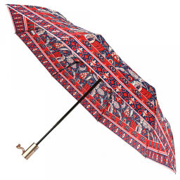 Зонт автомат Дива ткань эпонж (полиэстер) с деколью, 8 лучей, д/купола 95см h58см, 3 сложения, 29см в сложенном виде, механизм против ветра, пластмассовая ручка, цвет красно-синий, 321гр (Китай)