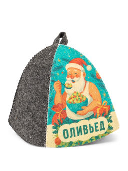Шапка для бани с принтом "Оливьед. Новый год", темная