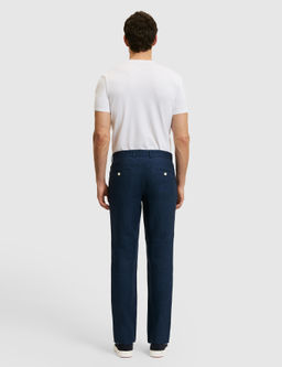 Lacivert Slim Fit Beli Lastikli %100 Keten Pantolon