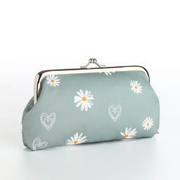 Косметичка женская на фермуаре, маленькая, с принтом Ромашки, зелёный