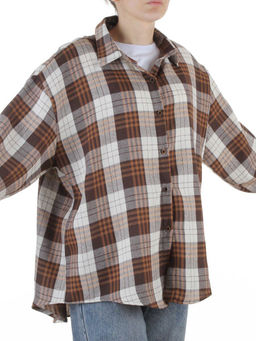 C603 BROWN/BEIGE Рубашка женская оверсайз (95% хлопок, 5% спандекс)