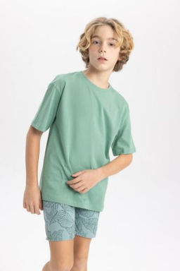 Erkek Cocuk Oversize Genis Kal?p Bisiklet Yaka Basic Duz K?sa Kollu Tisort