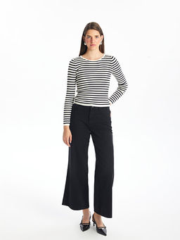 Bisiklet Yaka ?izgili Uzun Kollu Kad?n Triko Kazak