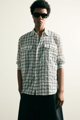 CAMISA RELAXED FIT CUADROS TEXTURA / Blanco roto - Zara фото 6