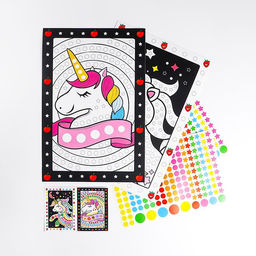 Аппликация наклейками Единорог, 2 картинки - основы, 2 листа наклеек