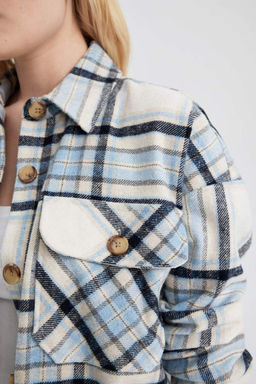 Фланелевая туника с длинными рукавами и воротником-рубашкой оверсайз - Defacto фото 5