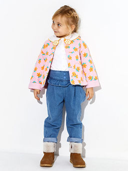 Bisiklet Yaka Uzun Kollu Bask?l? K?z Bebek Ceket - Waikiki фото 3