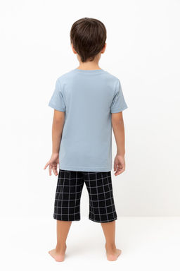 К 1528/пыльно-синий,двойная клетка пижама для мал
