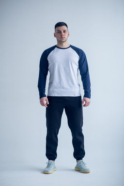 Лонглив РЕГЛАН мужской, серый меланж/т.синий - Knitka wear фото 3