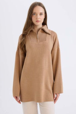 Regular Fit Fermuarl? Dik Yaka Triko Kazak Tunik
