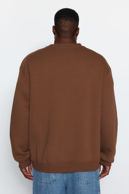 TRENDYOL MAN Kahverengi Buyuk Beden Oversize/Genis Kesim Ici Polar/S?cak Tutan Sweatshirt TMNAW24AO00025 - Trendyolmilla фото 6