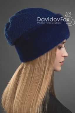 Шапка Камелия норка трикотаж индиго