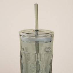 Стакан SL Home «Идиллия», 650 мл, 8.5×24 см, стекло, с трубочкой, зелёный