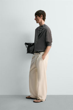 CAMISETA CUELLO PANADERO ALGOD?N - LINO LIMITED EDITION / Gris oscuro - Zara фото 4