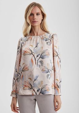 Блузка женская LS-211405-PR, 
бежевый принт тюльпаны