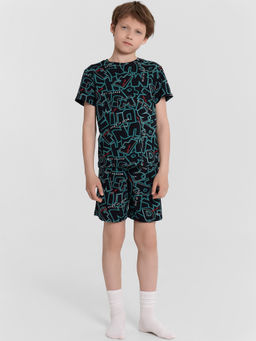 Комплект домашний для мальчиков черный с принтом