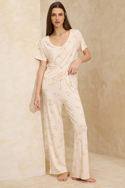 Somon Cicekli Viskon Suprem Orme Pijama Tak?m? THMSS26PT00023