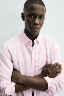 CAMISA REGULAR FIT LINO - ALGOD?N / Rosa - Zara фото 5