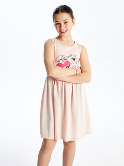 Bisiklet Yaka Bask?l? K?z ?ocuk Elbise