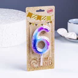 Свеча в торт на шпажке «Галактика», цифра 6, 9 см, ГИГАНТ